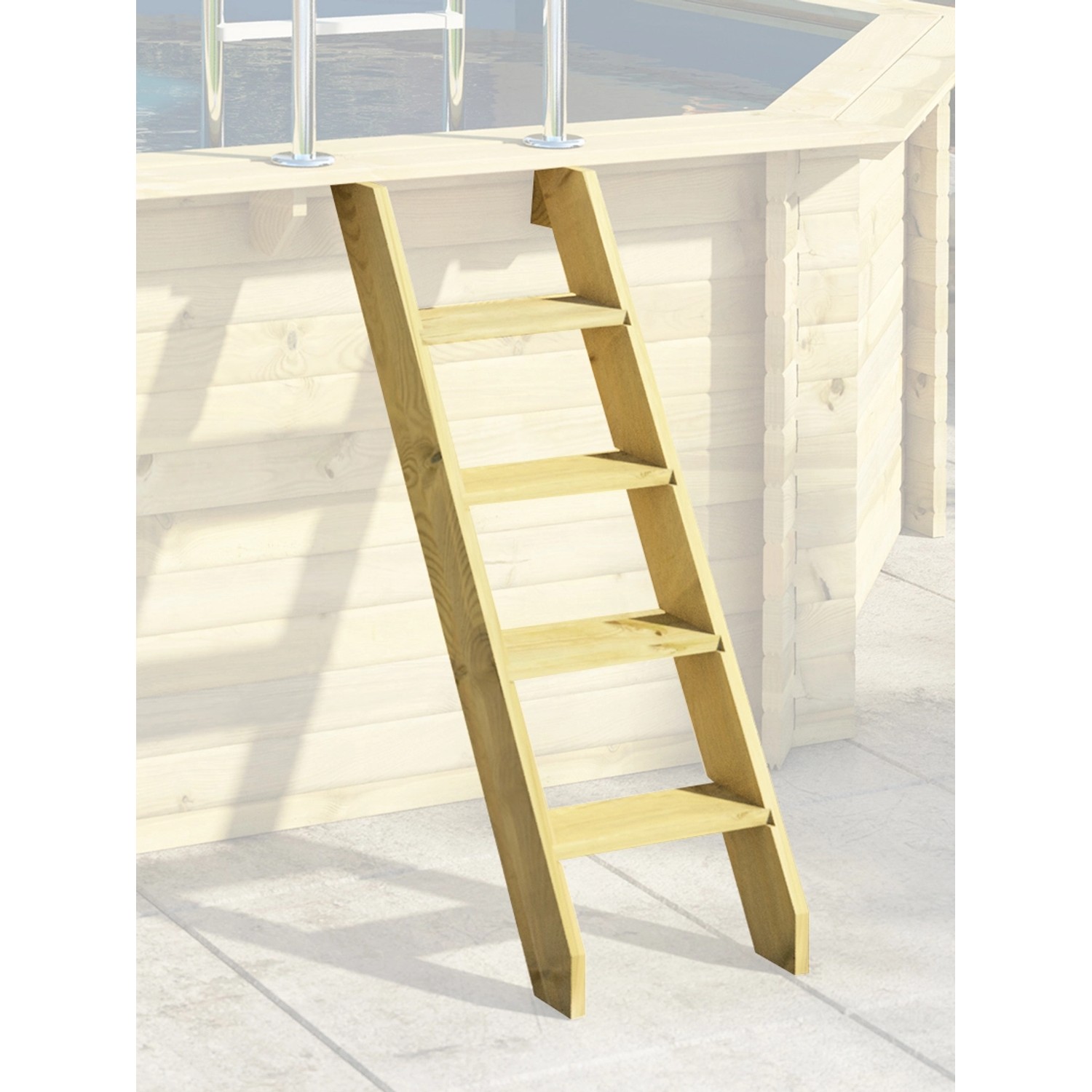 Holzleiter für Karibu Pool Set C, Aufstiegshilfe zum Holzpool mit fünf Sprossen.