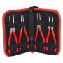 4-teiliges Xpotool Sprengringzangen-Set in roter Tasche, 2 gerade, 2 gebogene Zangen mit roten Griffen.