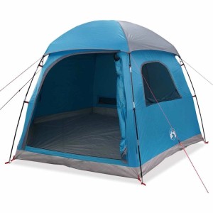 Blaues vidaXL Iglu Familienzelt für 6 Personen. Wasserdichtes Campingzelt mit offenem Eingang und Fenster.