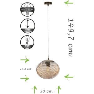 Luce Design Pendelleuchte Nereide, champagnerfarbenes Glas mit Wellenmuster, Ø 30 cm.