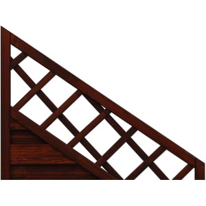 Detailaufnahme Sichtschutzzaun Country, braun lasiert, mit Lattenzaun-Abschluss.