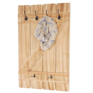 BERLINLODGE Wandgarderobe 91x60x10cm 6 Haken Kiefer