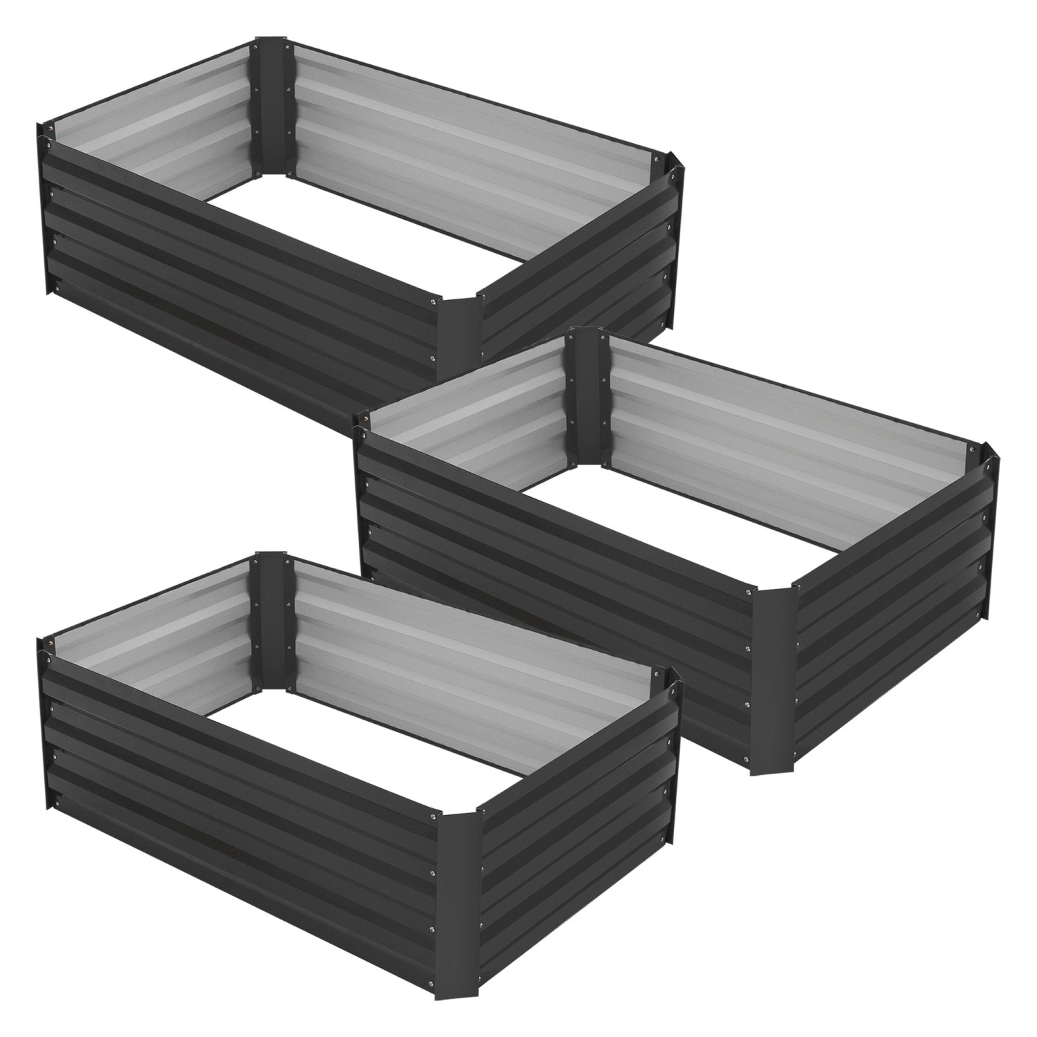 ML-Design 3Er Set Hochbeet aus Metall für Garten 90x60x30 cm 150 Liter Anthrazit