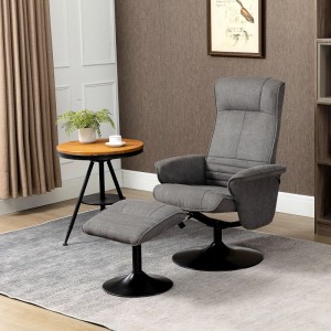 Grauer HOMCOM Relaxsessel mit passendem Hocker, drehbar, in modernem Wohnzimmer. Bietet hohen Komfort.
