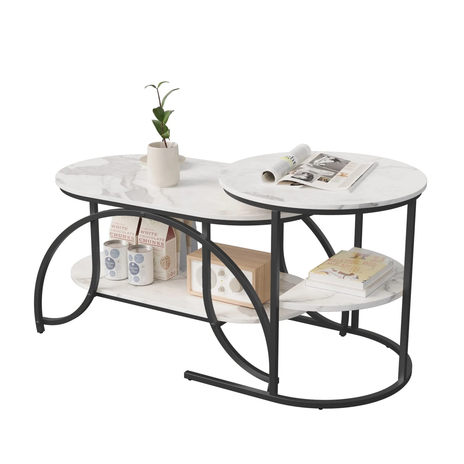 PXloue Satztisch Couchtisch mit Metallrahmen für Wohnzimmer