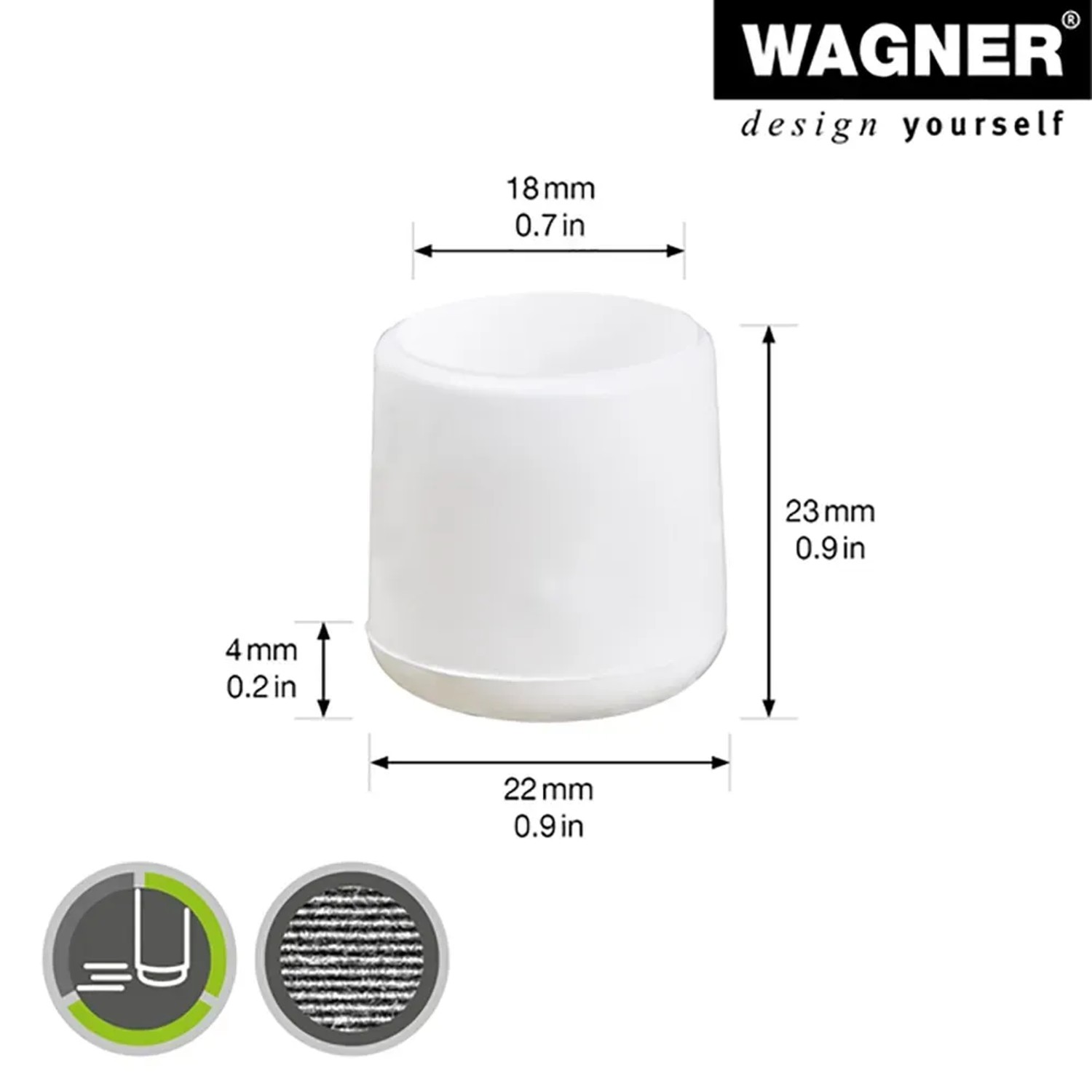 Wagner Kappen EH 0627, 1,8 cm, weiß, 4er-Set für Stahlrohrmöbel.