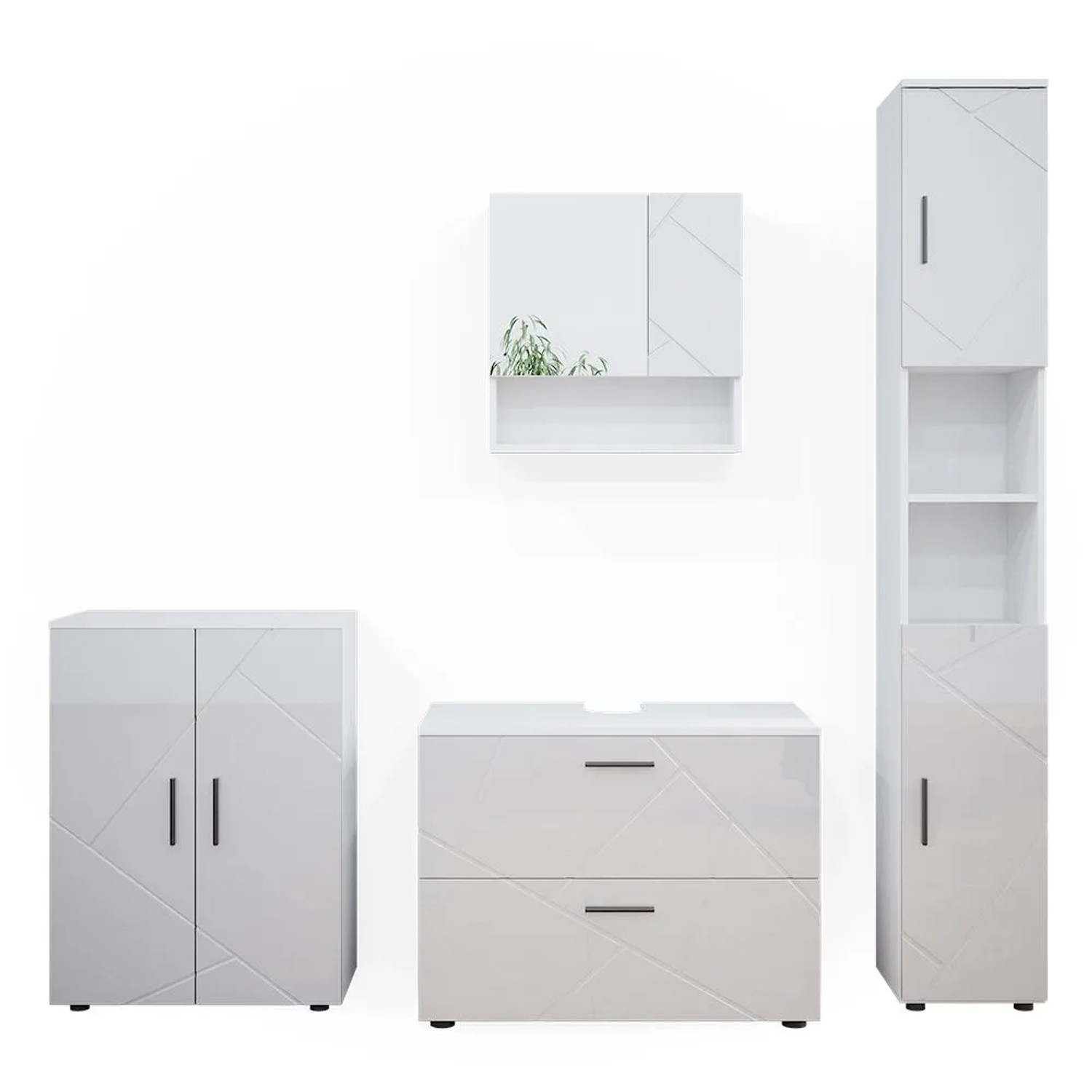 Vicco Badmöbel-Set Irma Weiß Hochglanz 80 x 59 4-teilig