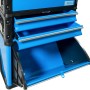 Blauer Güde Werkzeugtrolley GWZT 2/1 mit Schubladen und Kippfach geöffnet.