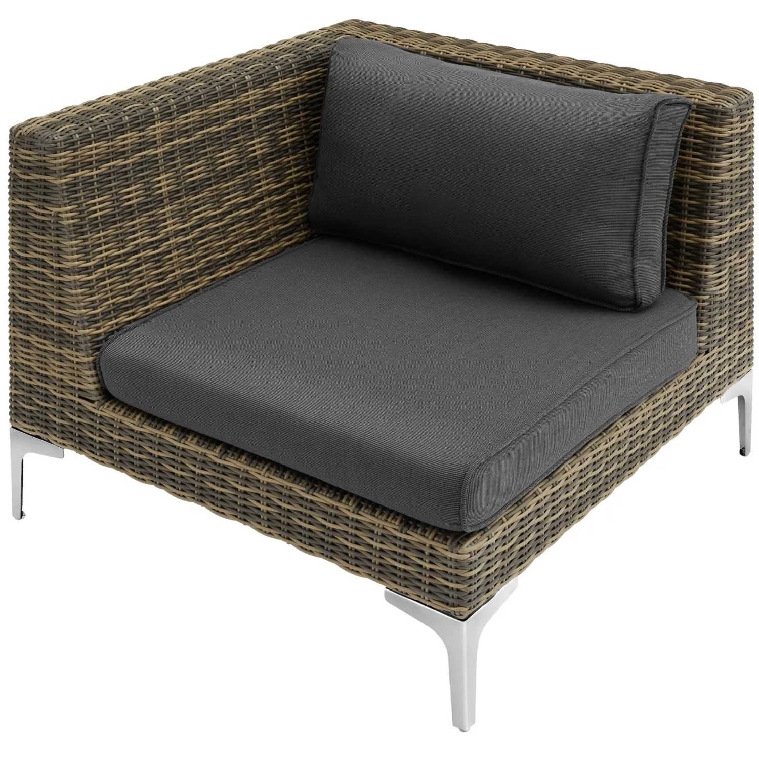Tectake Modulares Aluminium Rattanset Villanova Rechtes Eckelement Wetterfest und Uv Beständig  89 x 89 x 72 cm Anthrazit Meliert