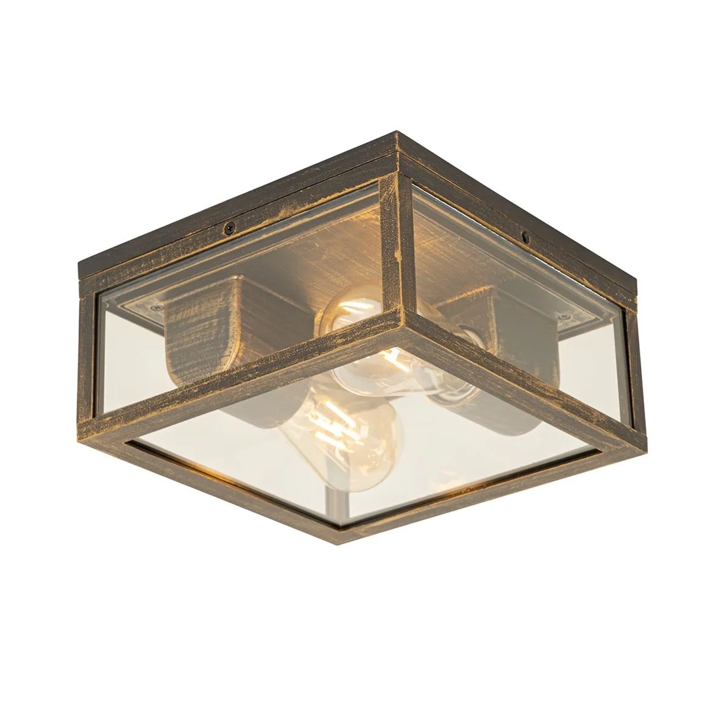 QAZQA Vintage Deckenleuchte AntikGold IP44 2 Flammig Charlois