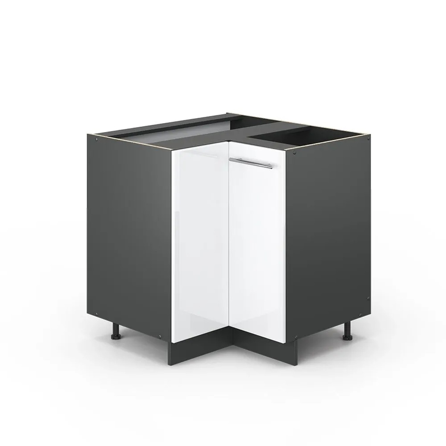 Vicco Eckunterschrank Fame-Line Weiß Hochglanz Anthrazit 81 cm ohne Arbeitsplatte