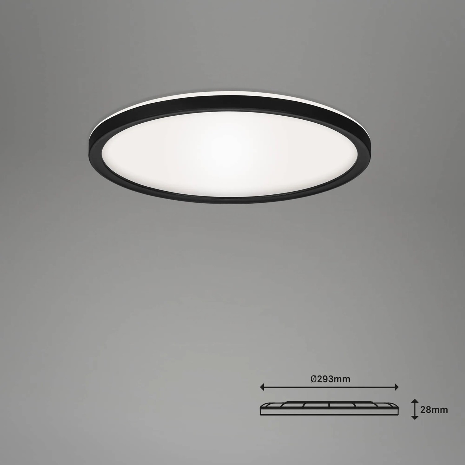 Schwarze Brilo WiFi LED Deckenleuchte Slim Smart mit App-Steuerung und CCT-Funktion.