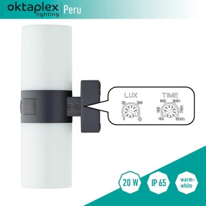 Oktaplex Außenwandleuchte Peru mit Sensor, Aluminium, 20W, Warmweiß, IP65.