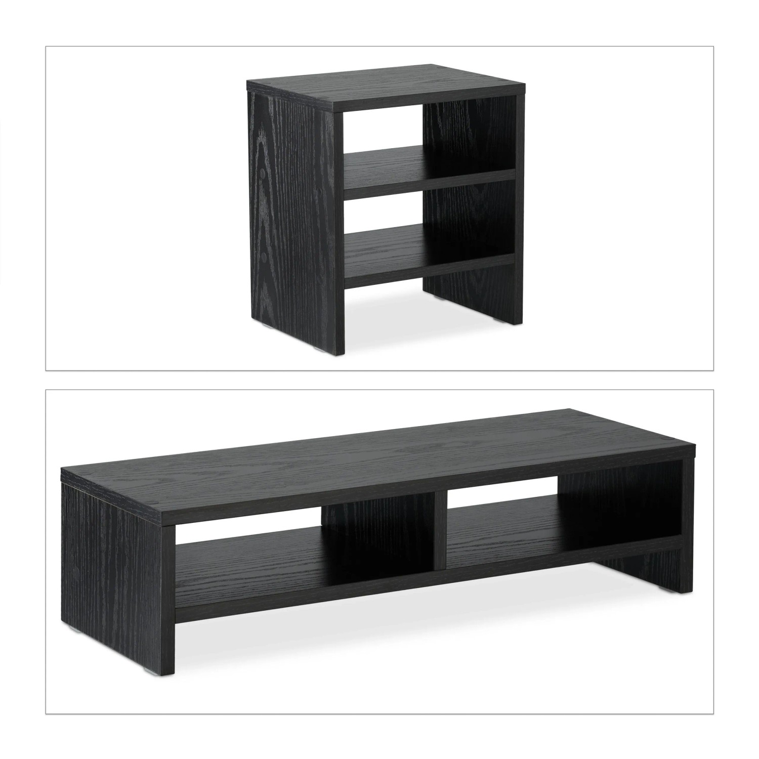 Relaxdays Monitorständer mit Ablagen Spanplatte Schwarz 28 cm x 75,5 cm x 20 cm