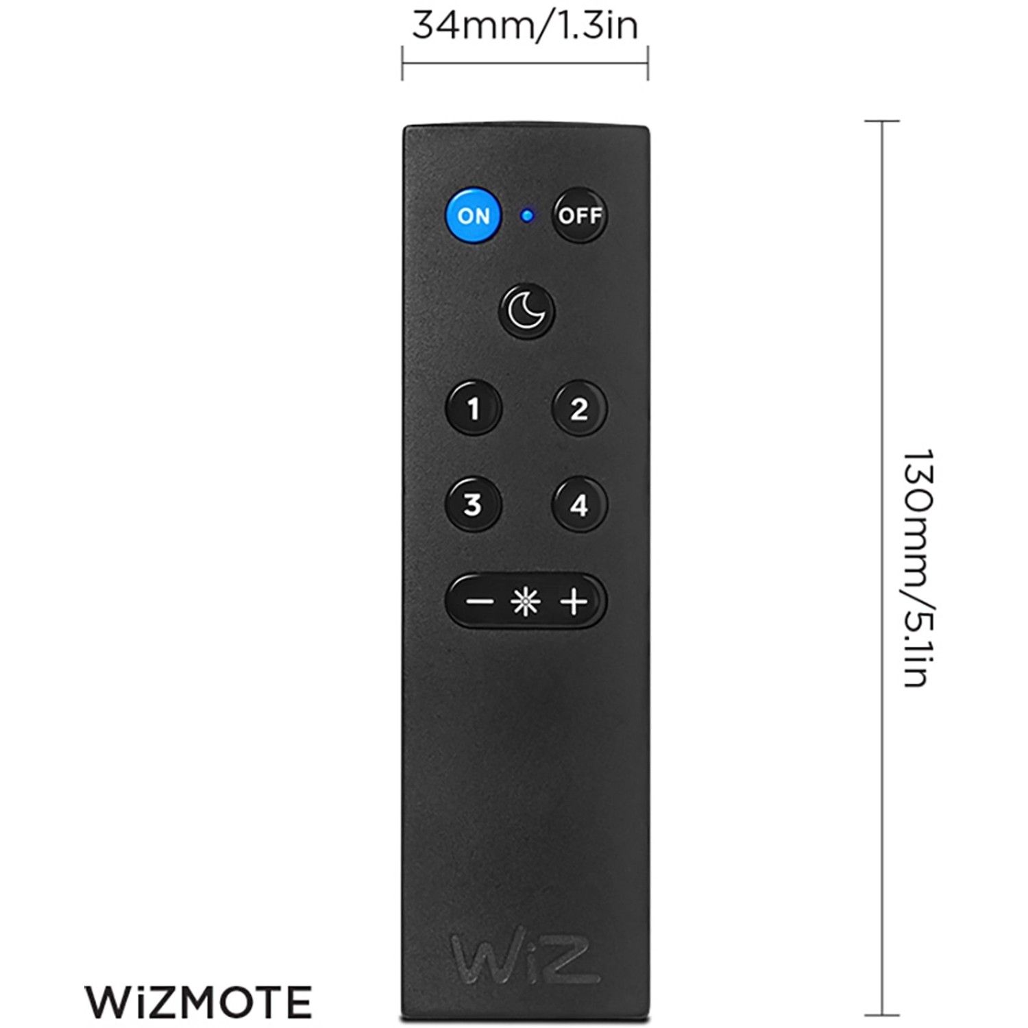 Schwarze WiZ Fernbedienung zur Steuerung von smarten E27 LED Lampen aus dem Starter-Set.