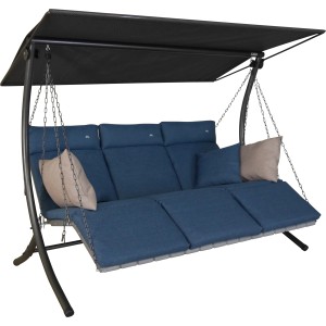 Angerer Hollywoodschaukel Luxus Smart Denim mit blauem Bezug und Sonnendach.