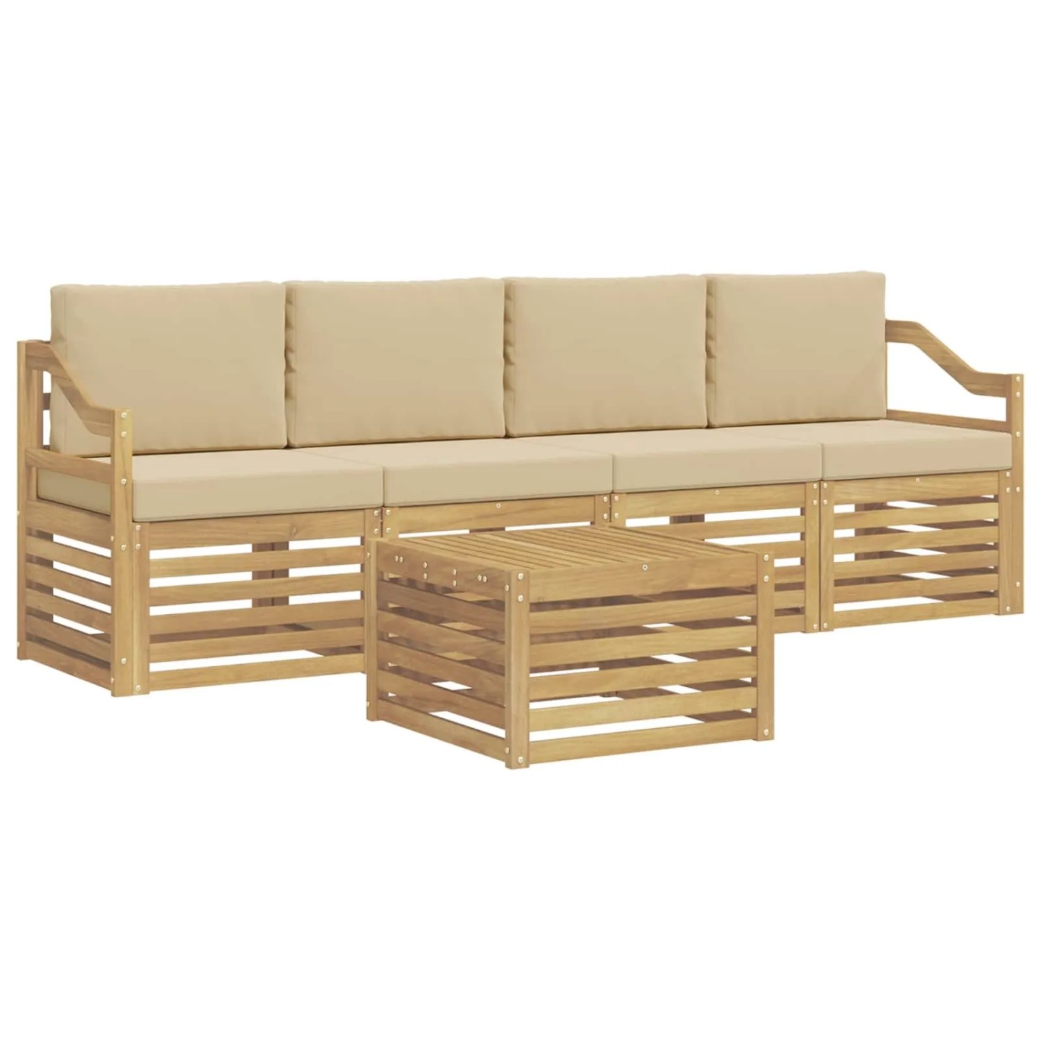 vidaXL Outdoor-Sofagarnitur mit Kissen 5-Tlg Weiß und Beige Polyester 3391373