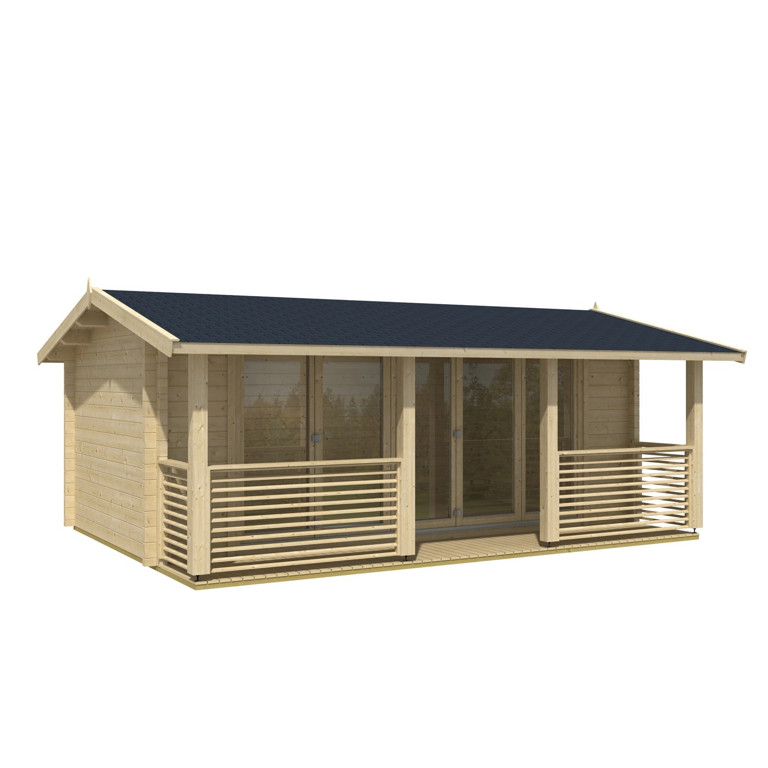 Lasita Maja Gartenhaus Lyndhurst, naturbelassenes Holz mit überdachter Veranda.