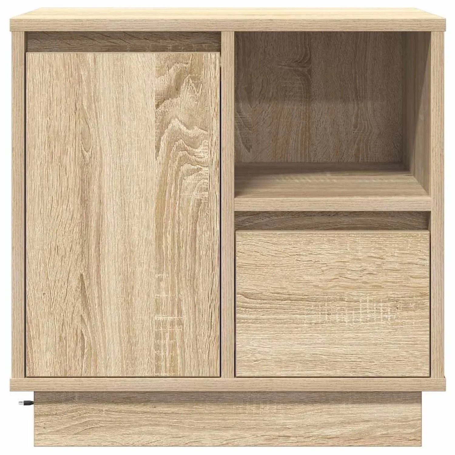 vidaXL Nachttisch Sonoma Eiche Holzwerkstoff. Tür, Schublade, offenes Fach, LED-Beleuchtung.
