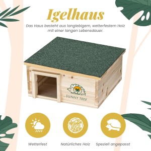 Sunny-Tree Igelhaus Wasserdichtes Holz-Igelhaus mit Boden  Igel-Futterhaus für Draußen   Igelhaus mit Eingangstunnel
