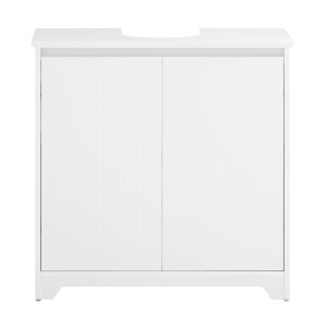 SoBuy Waschbeckenunterschrank BZR108-II-W, weiß, mit 2 Türen und Siphonausschnitt.