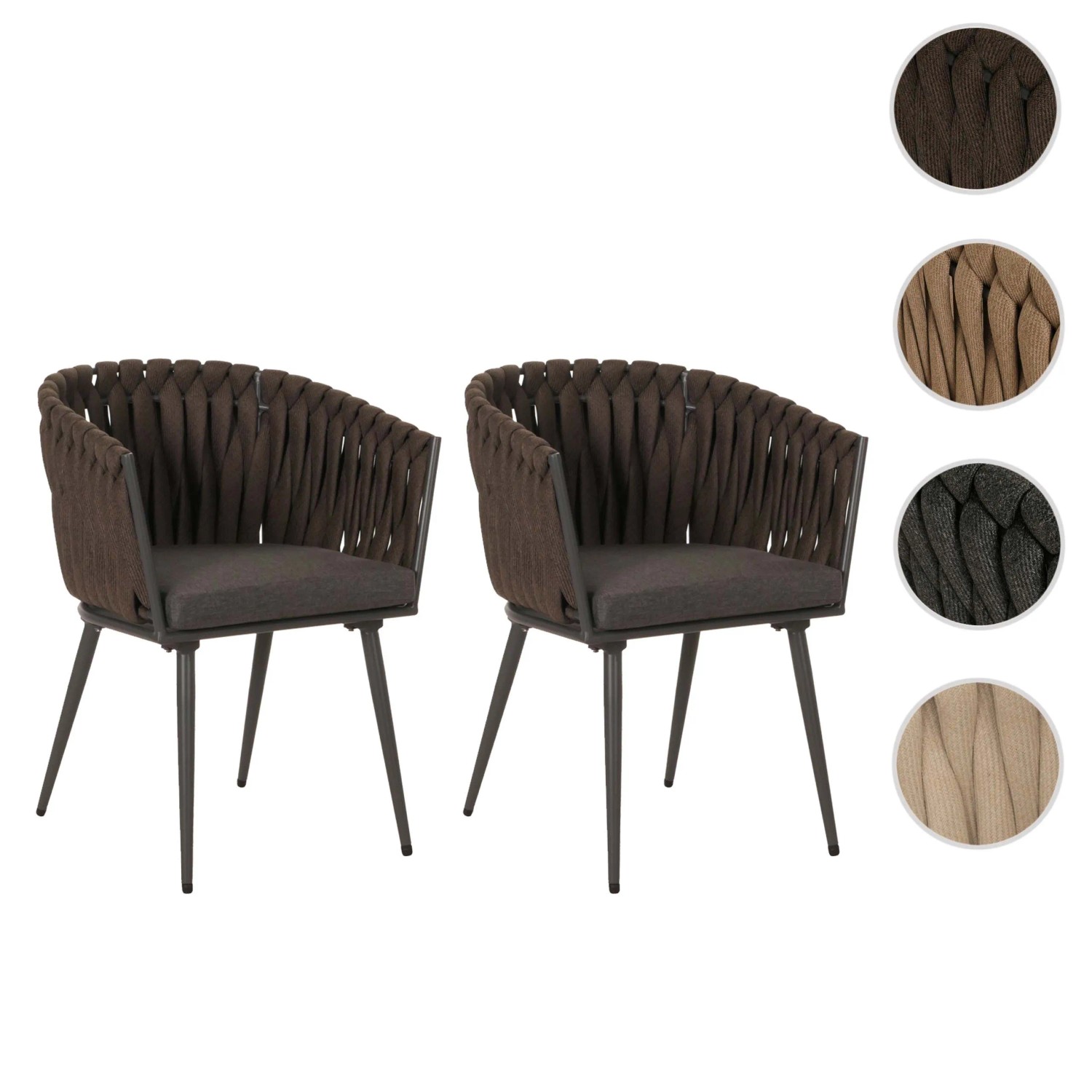 Proregal 2er-Set Aluminium-Gartenstuhl HxBxT 82x61x57 cm Sitzhöhe 50cm Olefin Seilgeflecht Rope Creme Kissen Hellbraun Outdoor Stuhl Armlehne_9