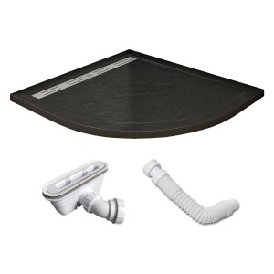 AICA Runddusche 80x80 cm mit schwarzer Duschwanne in Steinoptik und Ablaufgarnitur.