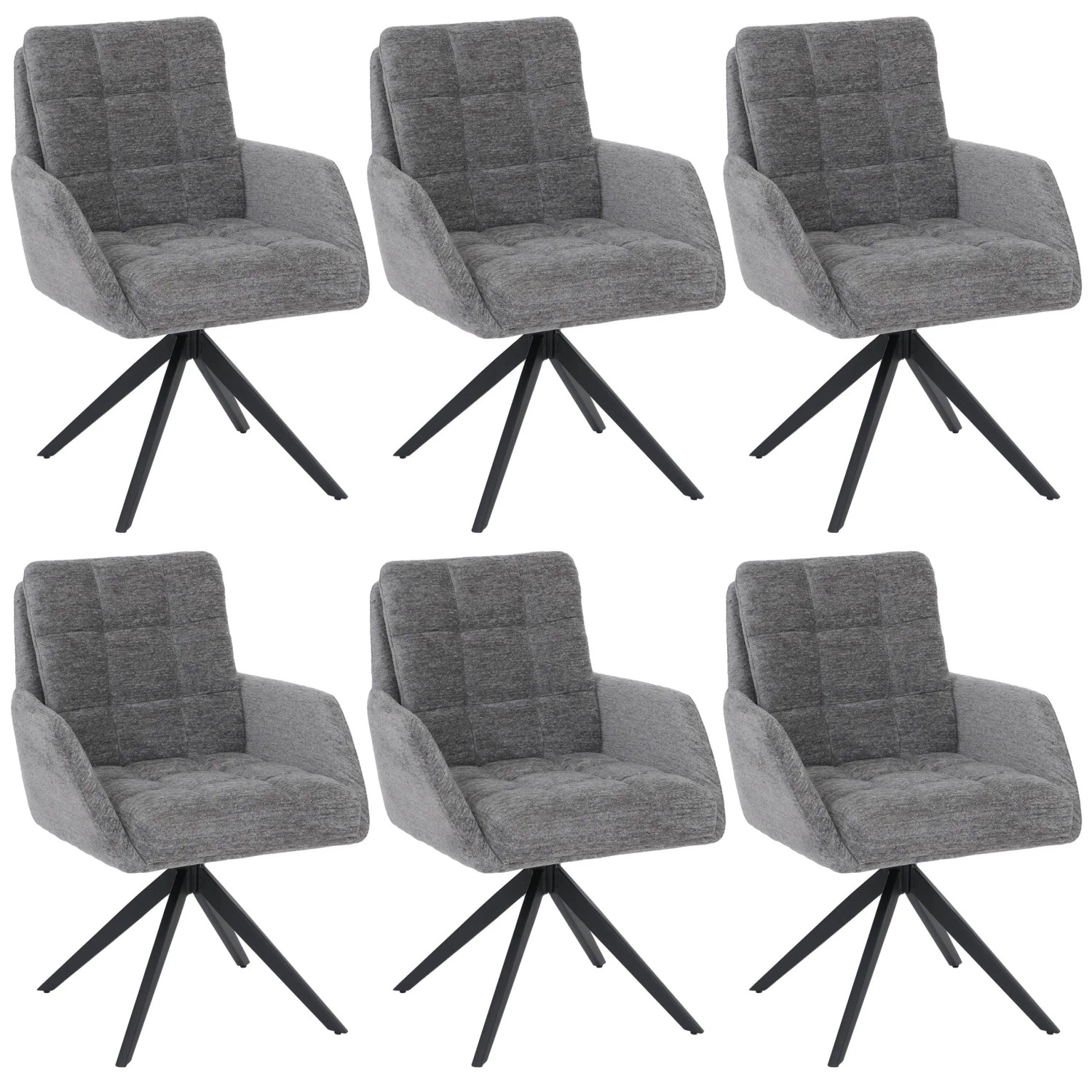 MCW 6er-Set Esszimmerstuhl Q36 Drehbar Auto-Return Stoff Chenille Grau