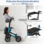 Blauer faltbarer Rollator mit Luftbereifung. Robuste Aluminiumstruktur, bequemer Sitz und Rückenlehne für Senioren.