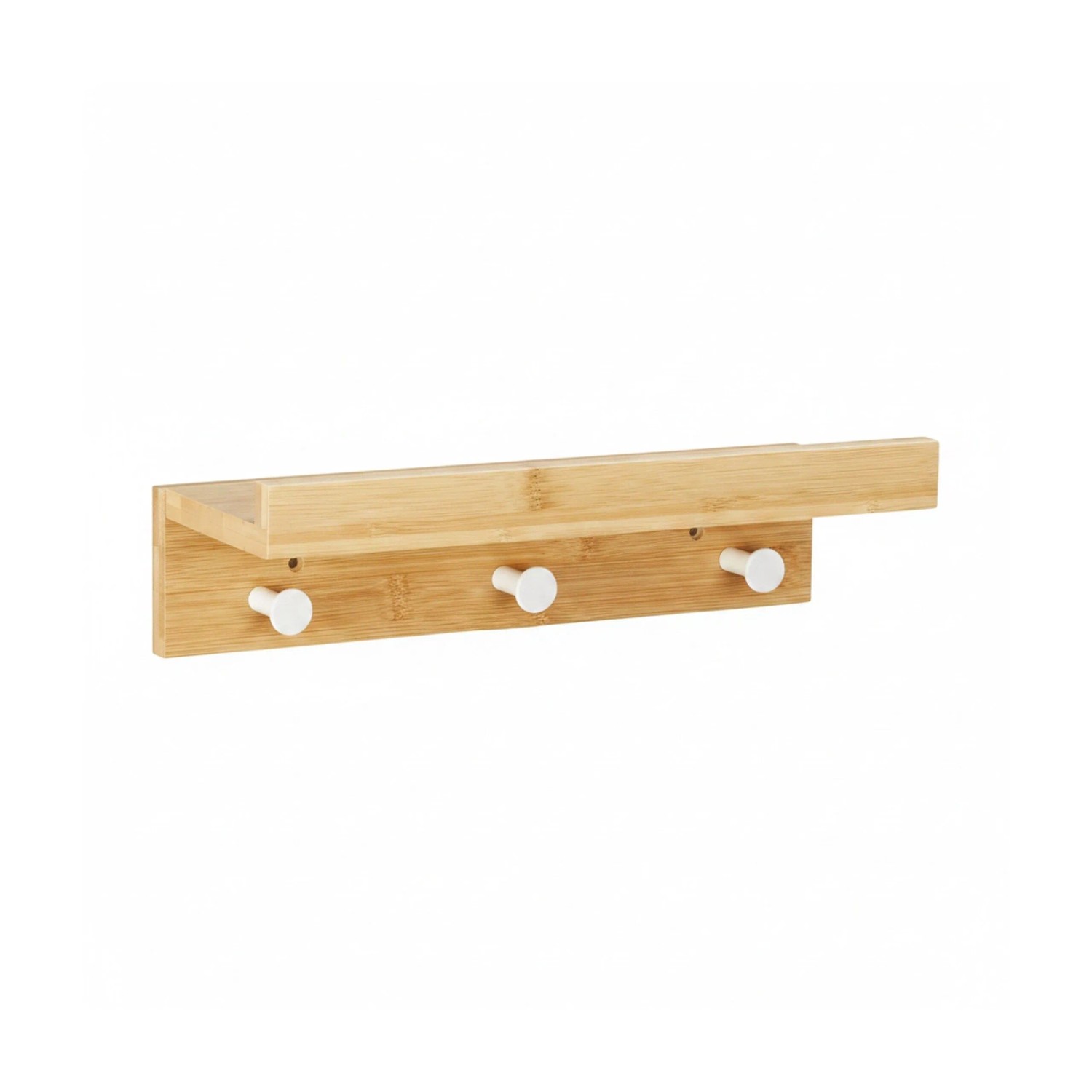 Relaxdays Wandregal Bambus Natur mit 3er Hakenleiste 36 cm x 10 cm x 12 cm 0,8 kg