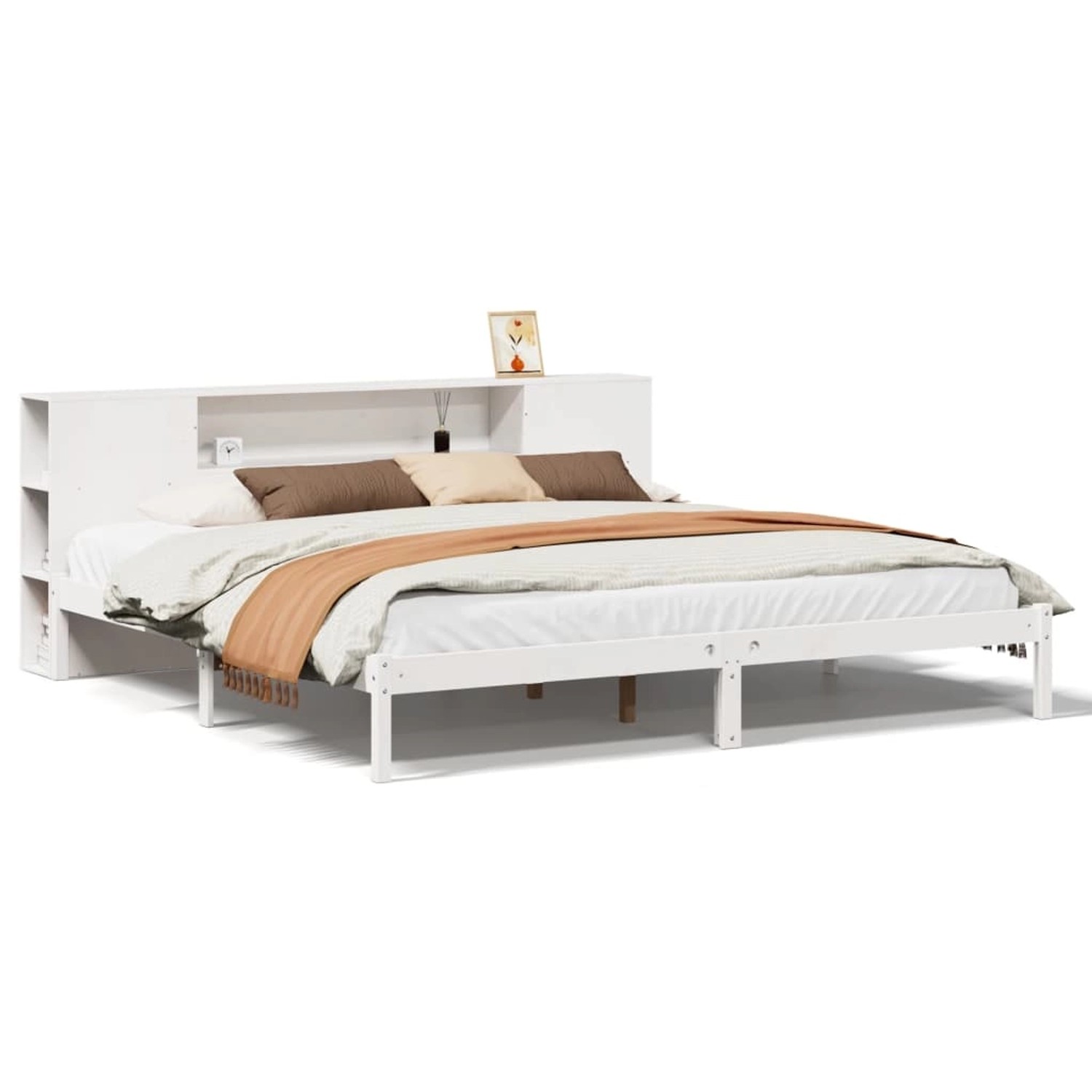 vidaXL Massivholzbett mit Regal ohne Matratze Weiß 180x200 cm Kiefer 332282 günstig online kaufen