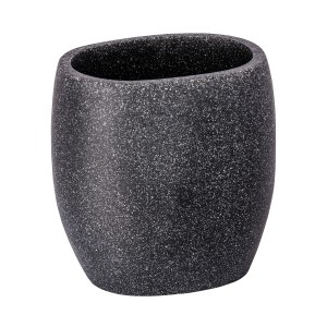 Anthrazitfarbener Wenko Zahnputzbecher Puro aus Polyresin, 9,4x9,4x6,5 cm.