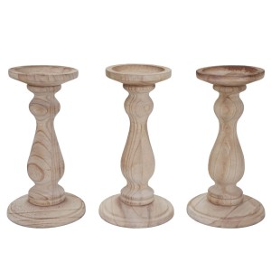 MCW 3er Set Kerzenständer T361 Shabby-Look Vintage Höhe 24cm Naturbraun