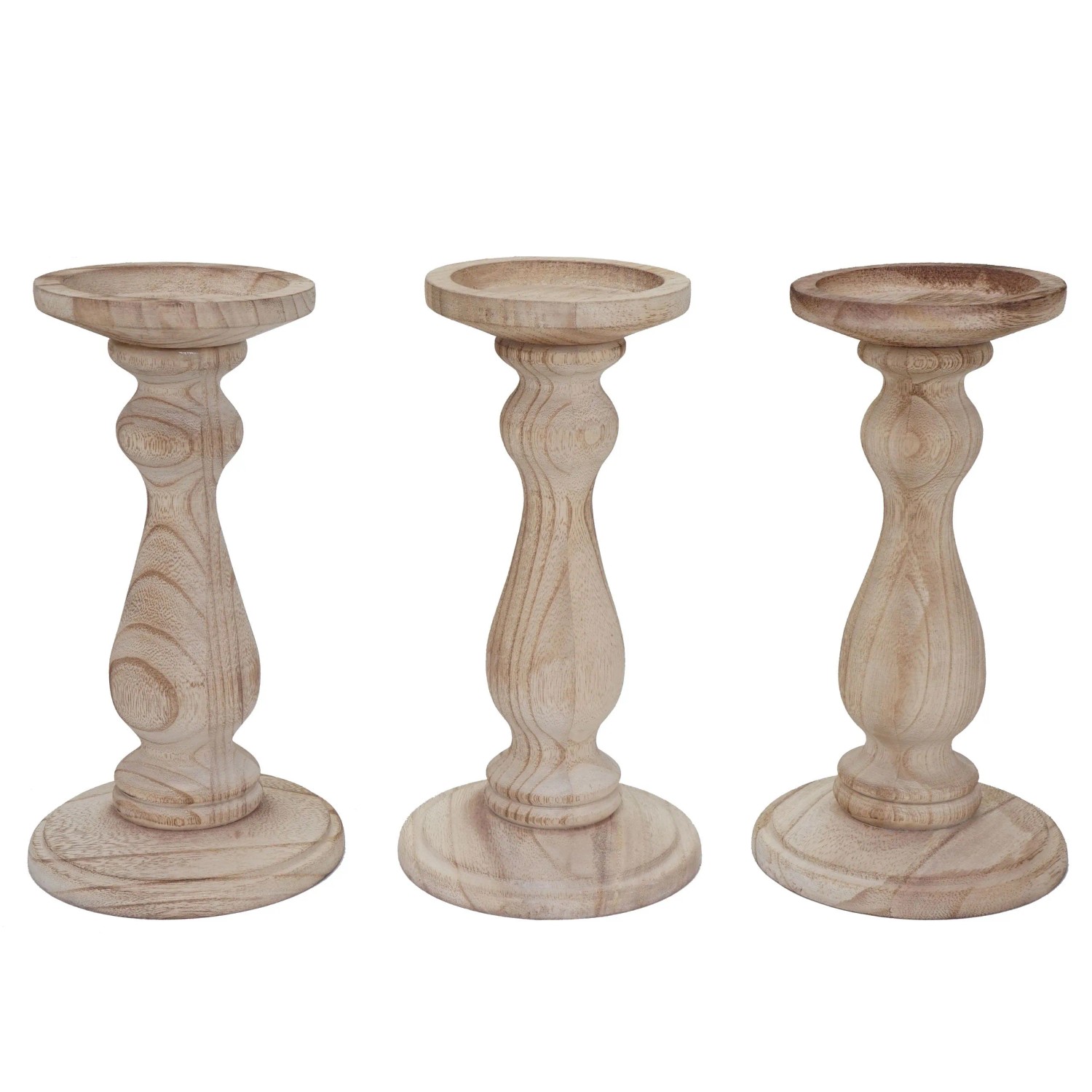 MCW 3er Set Kerzenständer T361 Shabby-Look Vintage Höhe 24cm Naturbraun