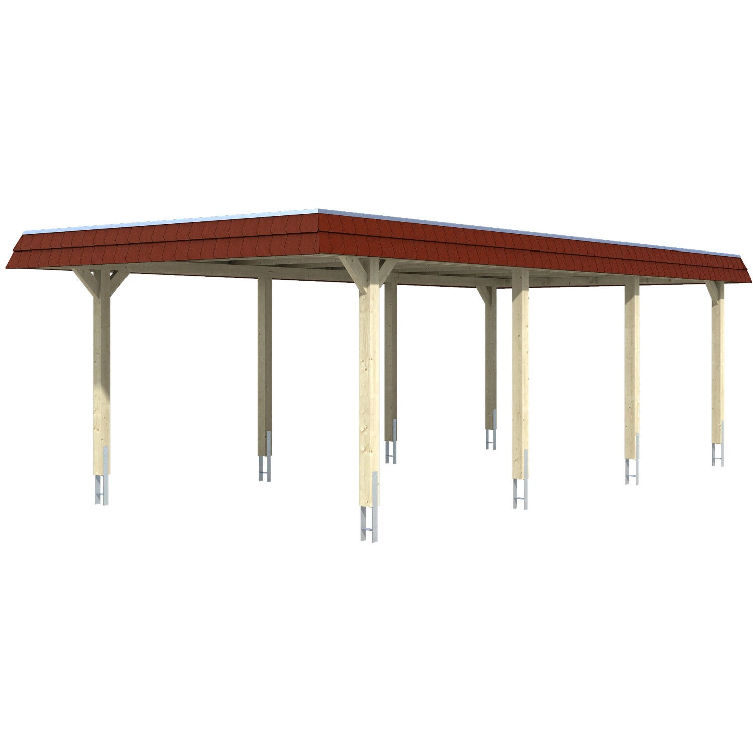 Skan Holz Carport Wendland Natur 409 x 870 cm Alu-Dach Blende Rot günstig online kaufen