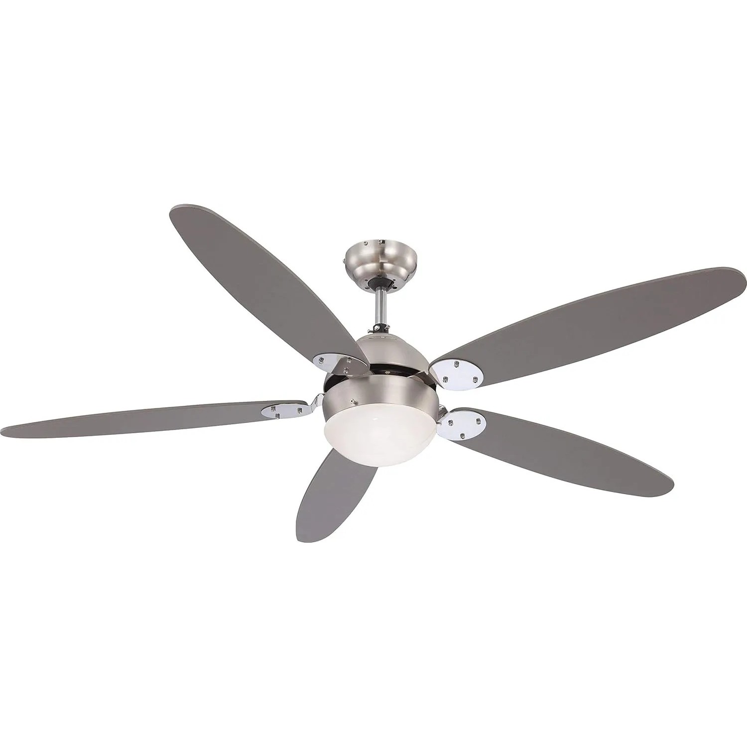 GLOBO Deckenventilator Azura 132 cm mit Beleuchtung, Nickel matt, graue Flügel.