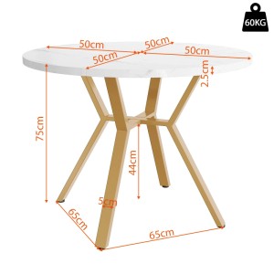 Merax Runder Esstisch 100cm  MDF Marmoroptik  X-Gestell Gold
