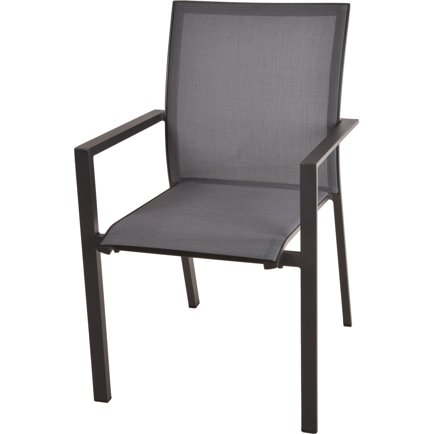 Gartenmöbel Stuhl Rana, dunkelgraues Aluminiumgestell mit Textilbespannung.