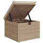 Beige Gartenbox aus Polyrattan mit Kissen und Stauraum, Teil des vidaXL Garten-Sofa-Sets.