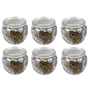 6er Pack HS Candle Duftkerzen mit Anti Tabak, Ginger und Lime Duft, Motiv: Leopard