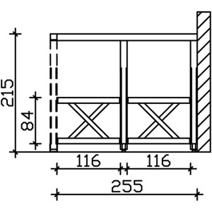 Technische Zeichnung: Skan Holz Seitenwand Andreaskreuz, 255x210 cm, Douglasie Nussbaum, Zubehör Terrassenüberdachung.