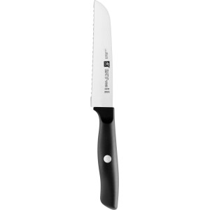 Zwilling Universalmesser Life, 13 cm Klinge mit Wellenschliff und schwarzem Griff.