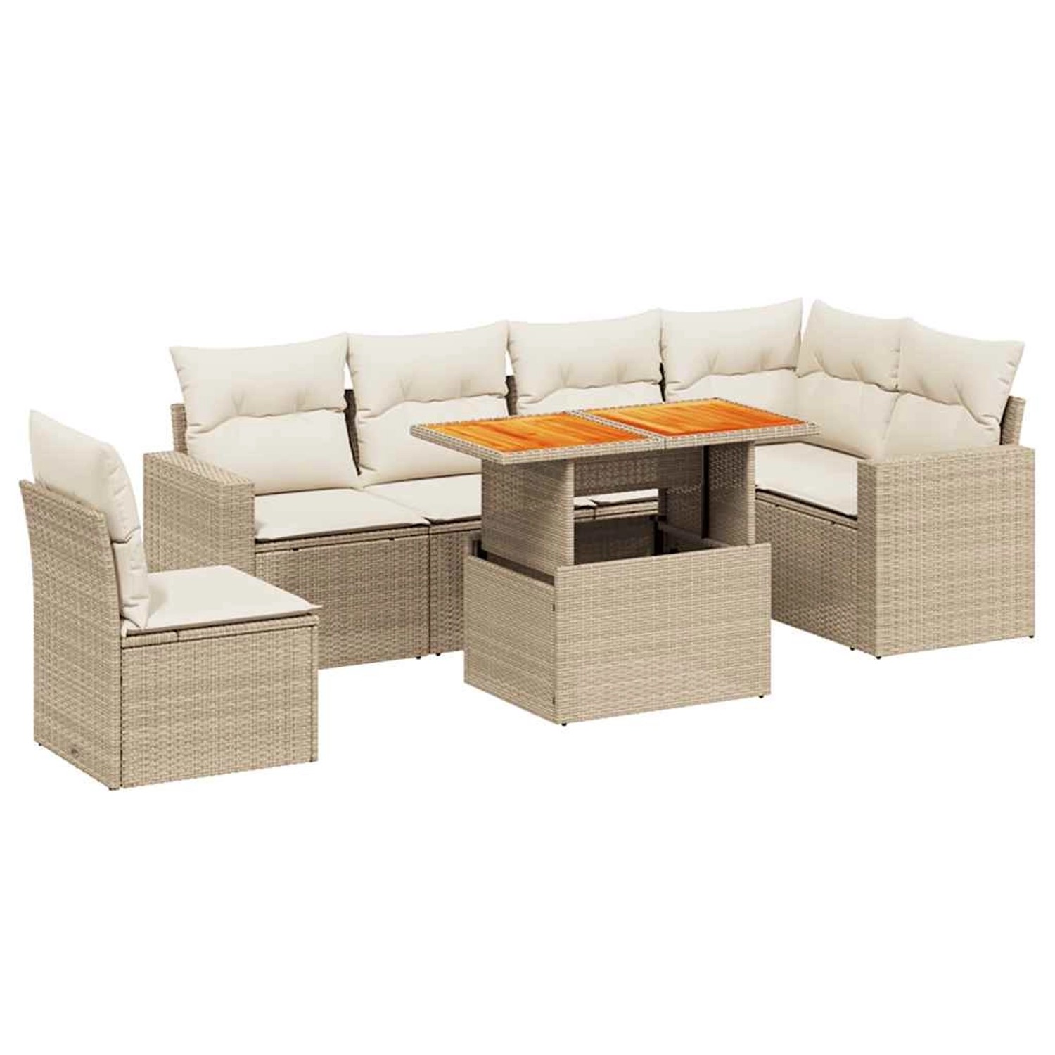 vidaXL 7-Tlg Garten-Sofagarnitur mit Kissen Beige Poly Rattan 3271338 günstig online kaufen
