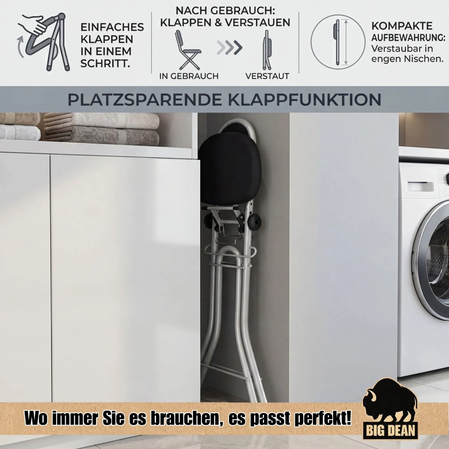BigDean Bügelstehhilfe Stehhilfe Stehstuhl 4 Fach Höhenverstellbar Klappbar_5