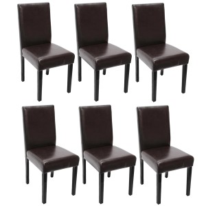 6er-Set Esszimmerstühle Littau, braunes Kunstleder, dunkle Holzbeine. Polsterstühle für Esszimmer.