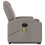 Elektrischer Massagesessel mit Aufstehhilfe, taupefarbener Stoff, mit Getränkehalter und Fernbedienung.