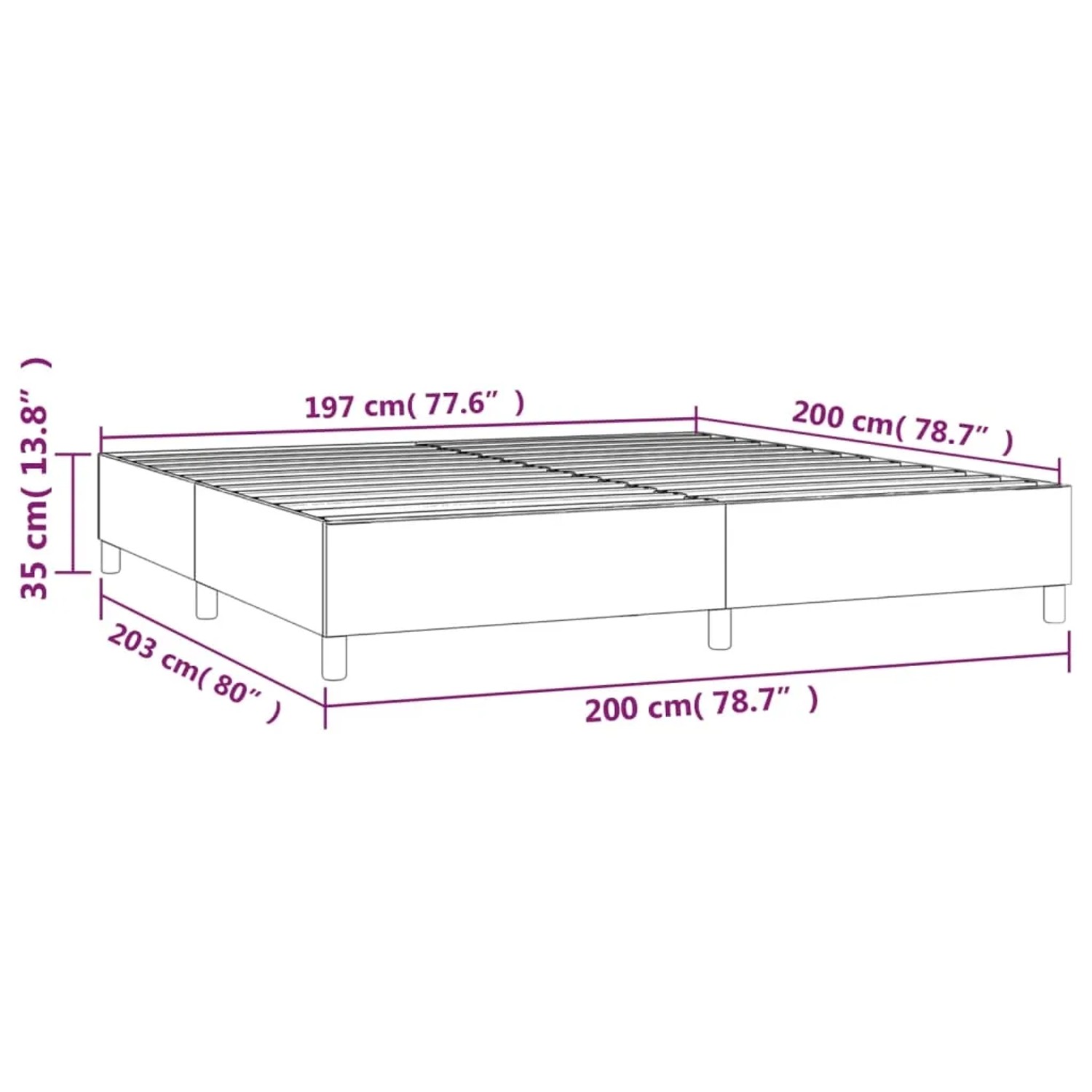 vidaXL Boxspringbett, dunkelgrau, 200x200 cm, Stoffbett mit Lattenrost und Füßen.
