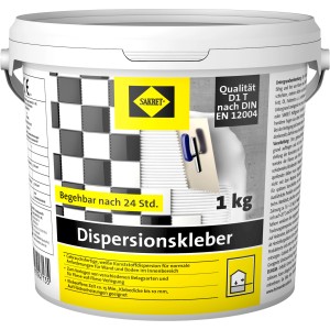 Eimer Sakret Dispersionskleber, weiß, 1 kg, gebrauchsfertig für Wand- und Bodenfliesen im Innenbereich.