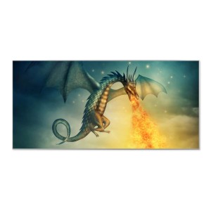 Banjado Magnettafel mit Drachen Motiv, 78x37cm, silberne Magnetwand für Notizen und Fotos.