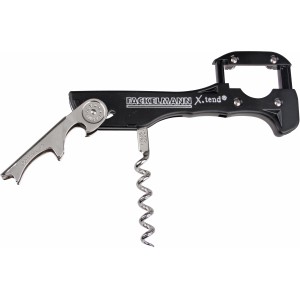 Fackelmann Kellnerkorkenzieher X-Tend, schwarz-silber, mit Korkenzieher, Flaschenöffner und Folienschneider.